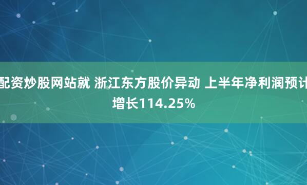 配资炒股网站就 浙江东方股价异动 上半年净利润预计增长114.25%